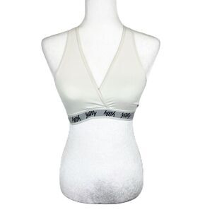 Yitty Sports Bra Women Medium Ivory Unpadded V-Neck Pullover Activewear Athletic